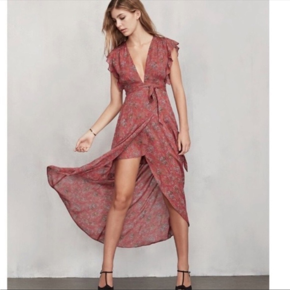 Reformation Pink Floral Wrap Maxi Dress Small Womens